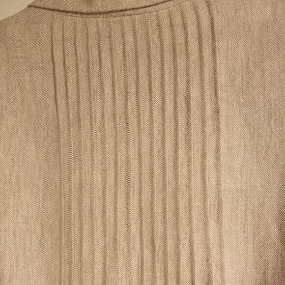 Women's LINEN Dress sz 10 Tan Button-front Short-sleeve Vintage 90's MIDI - Picture 11 of 12